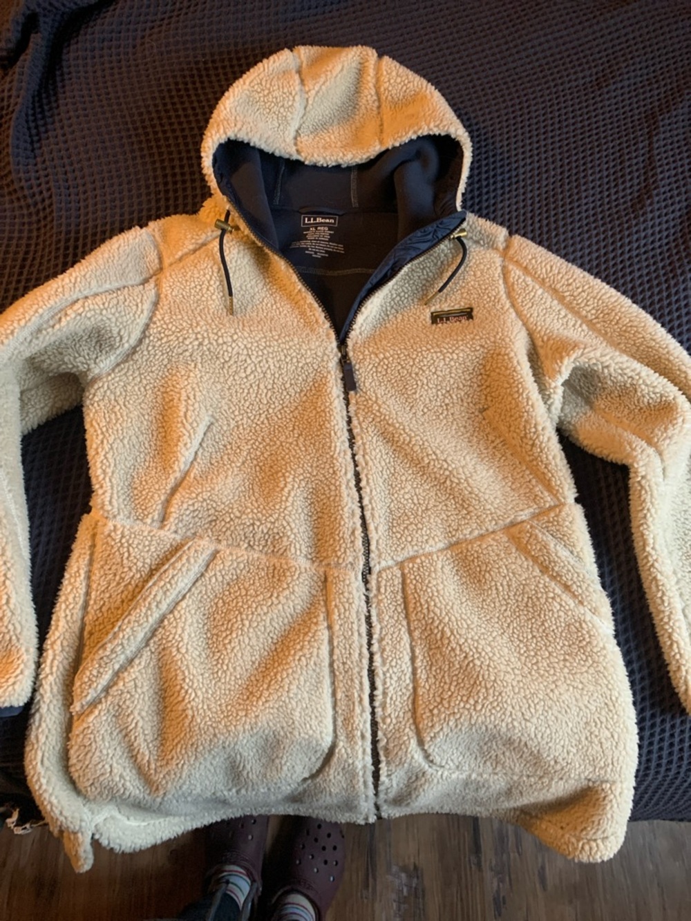 L.L. Bean Ivory Sherpa Zip-Up Hoodie - Picture 2 of 2